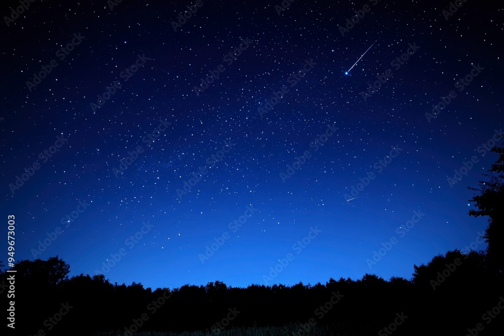 Fototapeta premium Night Sky with Shooting Stars and Silhouetted Trees