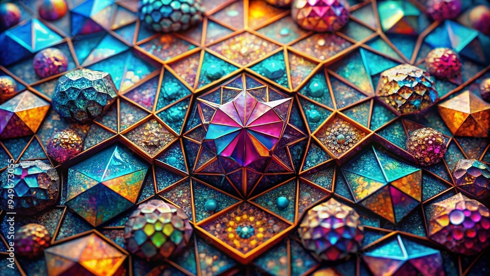 intricate mosaics of microscopic crystals forming stunning geometric patterns in bold bright colors with a sense of abstract futuristic otherworldliness and sharp focus intricate mosaics of microscopic crystals forming stunning geometric patterns in bold bright colors with a sense of abstract futuristic otherworldliness and sharp focus