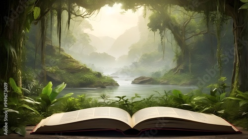 The jungle can be seen through the book. Concept of the environment