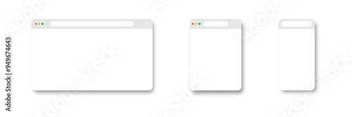 Browser page. Browser window template. New website page mock up vector set. Mobile browsing frame.