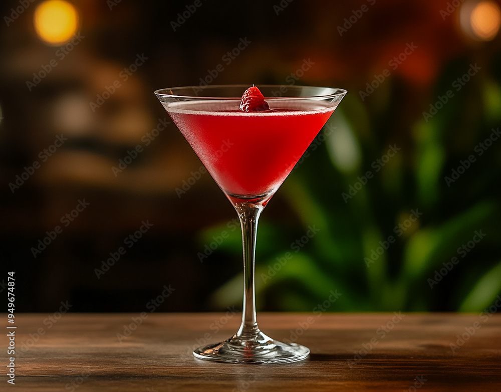 Red cocktail in a martini glass. Red cocktail in a martini glass.