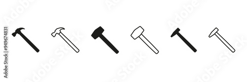 Hammer icon. Repair tool hammer vector set.