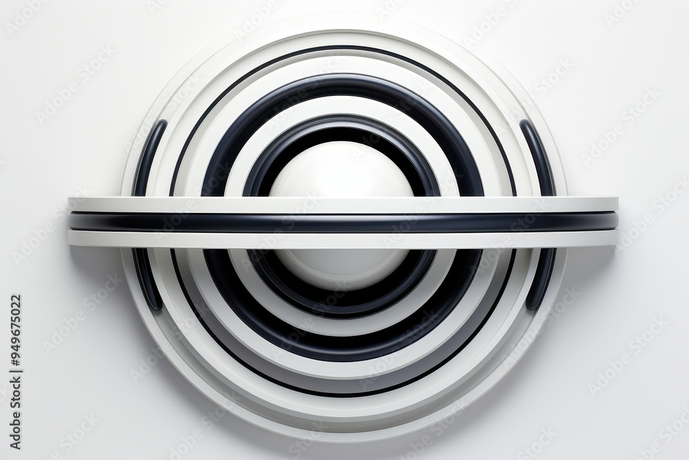Obraz premium Monochrome Harmony: A minimalist abstract sculpture of black and white concentric circles, exuding a sense of balance and order.