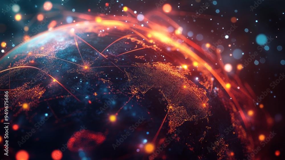 Obraz premium worldwide network connection, digital art illustration,