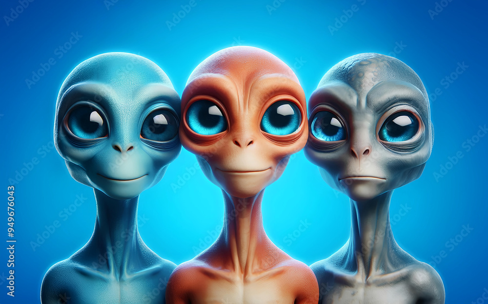 Fototapeta premium Cute cartoon-like watercolor painting of a tiny alien with big eyes and a variety of colors