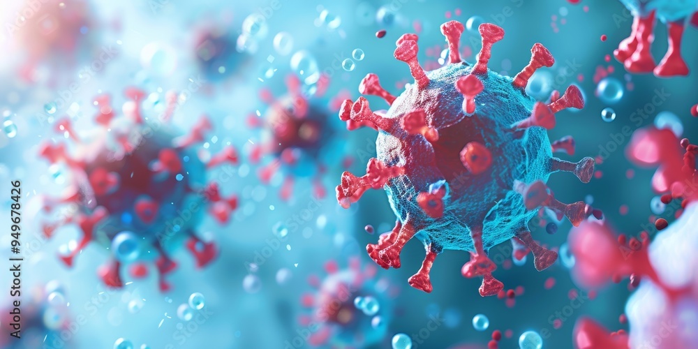 Microscopic View of a Coronavirus with Red Spikes Microscopic View of a Coronavirus with Red Spikes