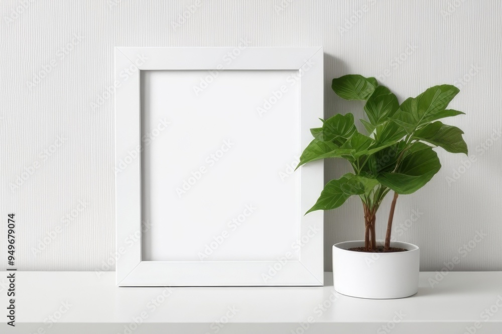 Blank white frame with a green leaves mockup Blank white frame with a green leaves mockup