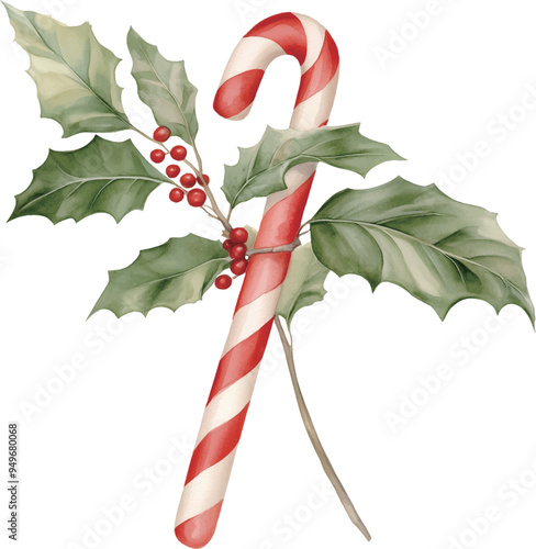 watercolour clipart of a Candy Cane