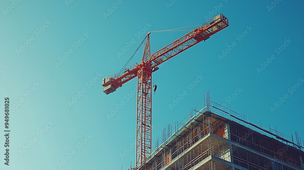 Construction site with tower crane and blue sky : Generative AI Construction site with tower crane and blue sky : Generative AI