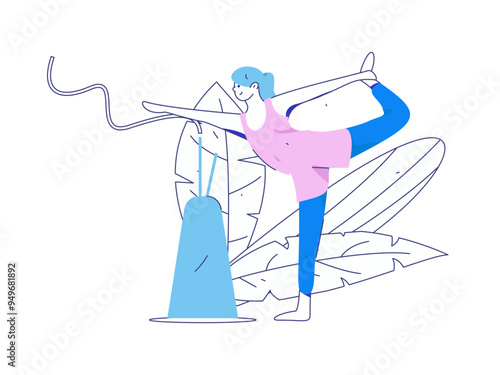 Practicing yoga, physical and mental health, flat vector character concept, operation hand drawn illustration
