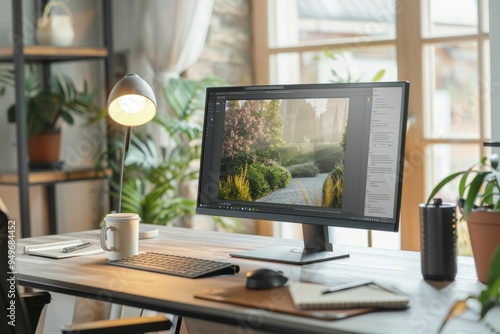 Wallpaper Mural Modern Home Office Design Featuring High-Resolution Monitor, Study Tools, and Cozy Ambiance Torontodigital.ca