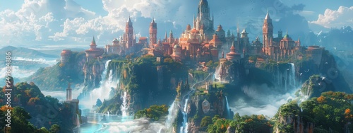 Fantasy Cityscape A magical city with floating islands, enchanted forests, and towering spires.