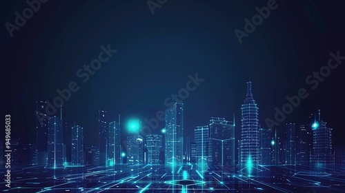 Conceptual Art of Futuristic Cityscape with Glowing Skyscrapers Neon Lights and Advanced Techn ology Reflecting a Visionary Imaginative and Innovative