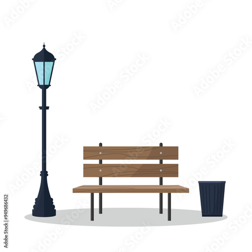Bench and street lamp icon. City park recreation concept.