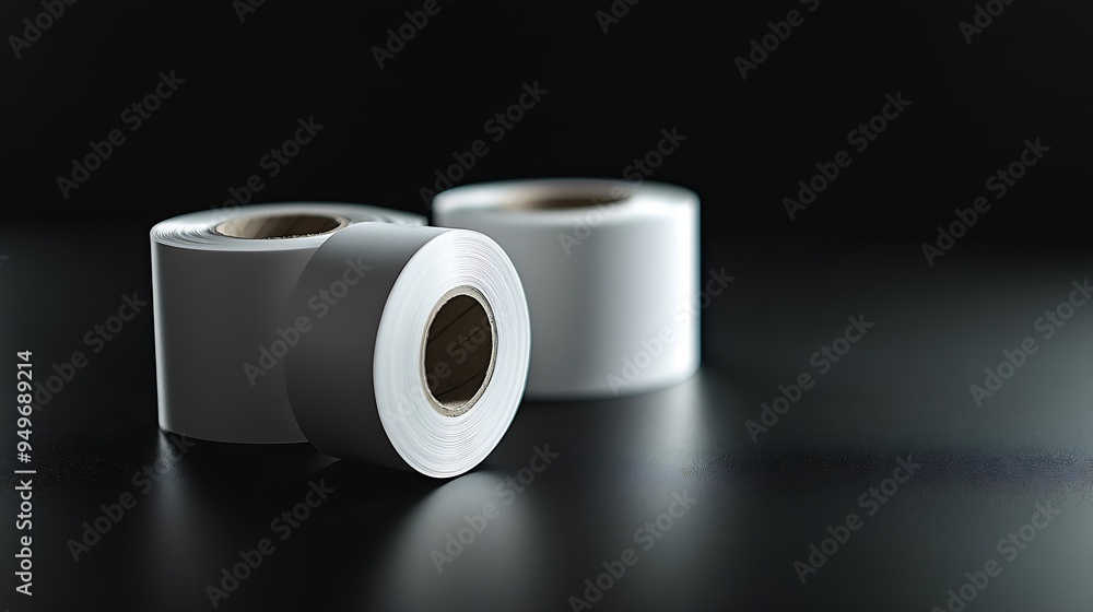Three white Blank painter tape stickers isolated on black background Template mockup : Generative AI Three white Blank painter tape stickers isolated on black background Template mockup : Generative AI