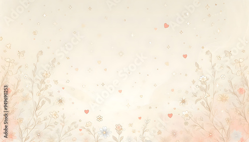 Light colored small hearts and flowers patterned background