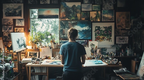 Creative Artist Working in an Inspiring Art Studio Environment