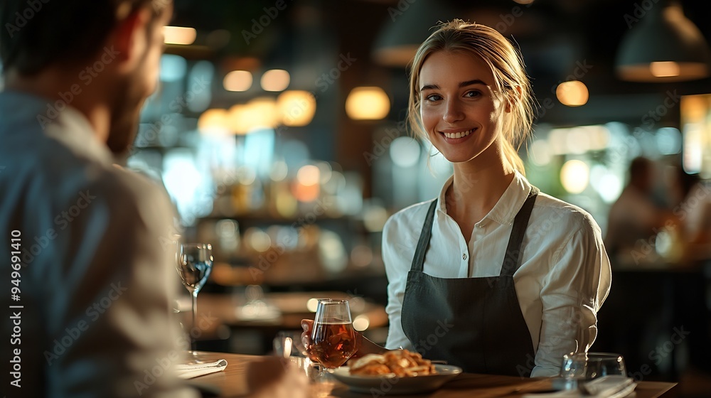 Waitress serving a man in the restaurant seated : Generative AI Waitress serving a man in the restaurant seated : Generative AI