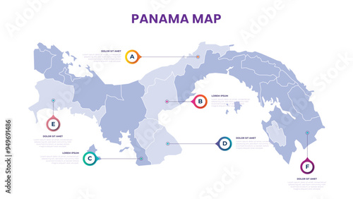 A map of the Panama. Panama infographic vector illustration with data and country information
