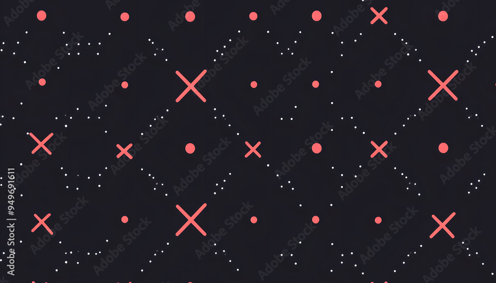 Fototapeta premium Repeating patterns of small, simple shapes like dots, crosses, or lines, spaced out across a solid background