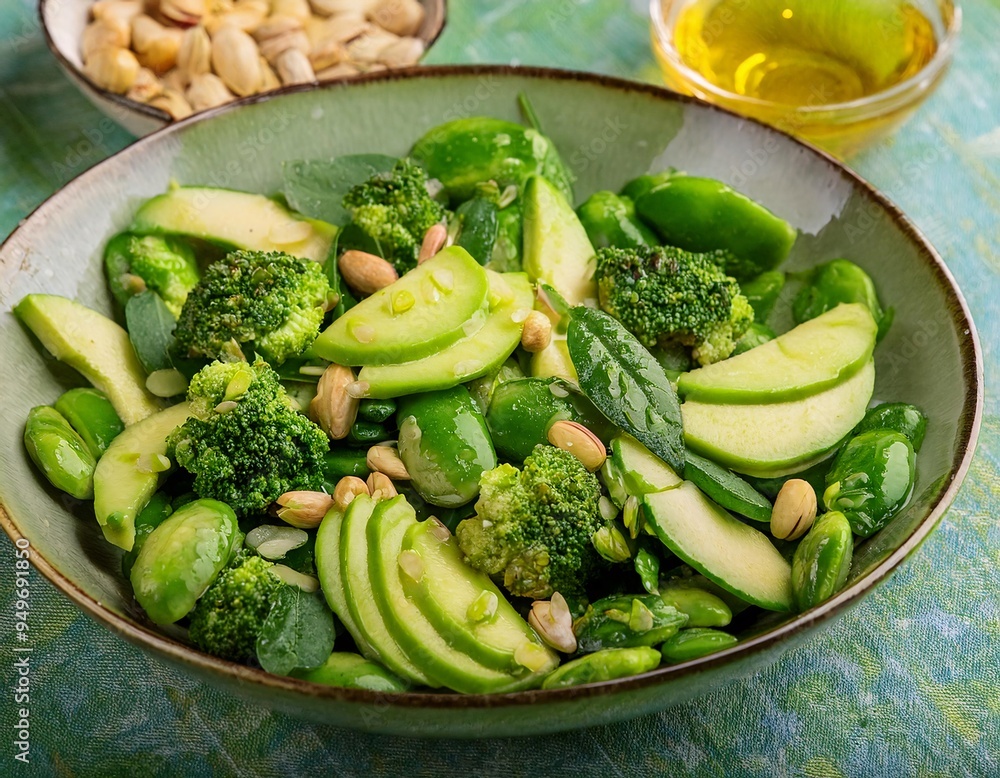 Fresh super green salad with mixed vegetables and fruit, generative ai Fresh super green salad with mixed vegetables and fruit, generative ai