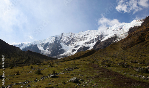 Clouds rolling over mountain on Salkantay trek in Peru photo