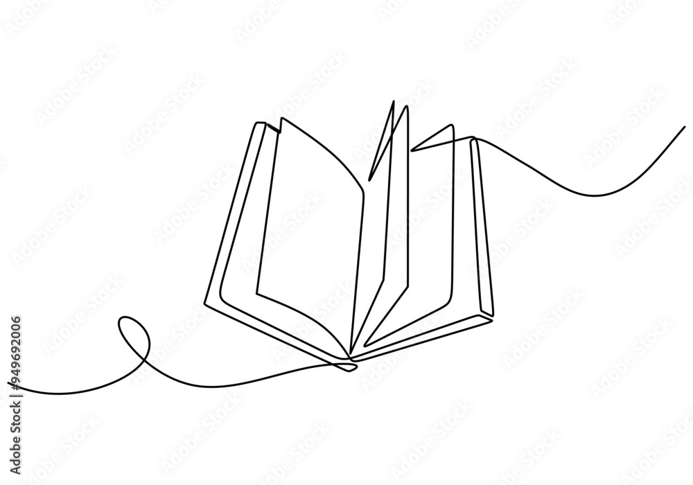 Continuous line minimalist illustration of an open book symbolizing education and literature Continuous line minimalist illustration of an open book symbolizing education and literature