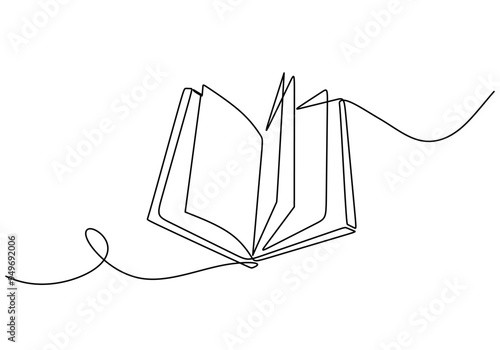 Continuous line minimalist illustration of an open book symbolizing education and literature