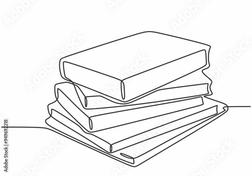 Minimalist continuous line art of stacked books symbolizing study and literacy on white background
