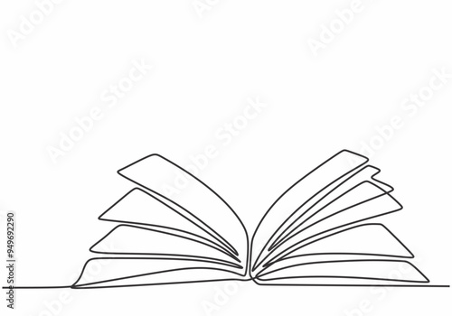 Minimalist Continuous Line Illustration of an Open Book for Education and Literature