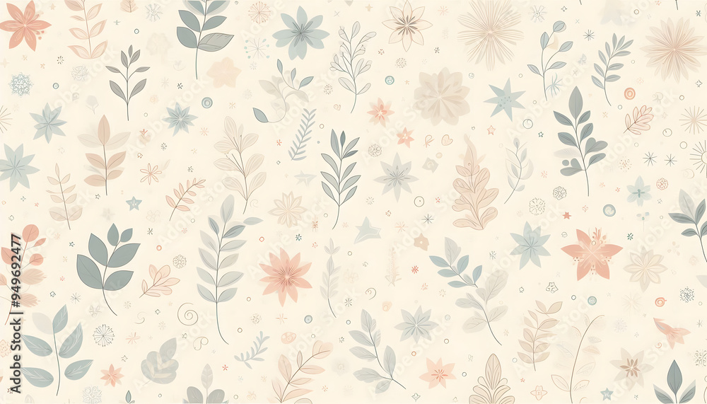 Flowers and leaves patterned light color background Flowers and leaves patterned light color background