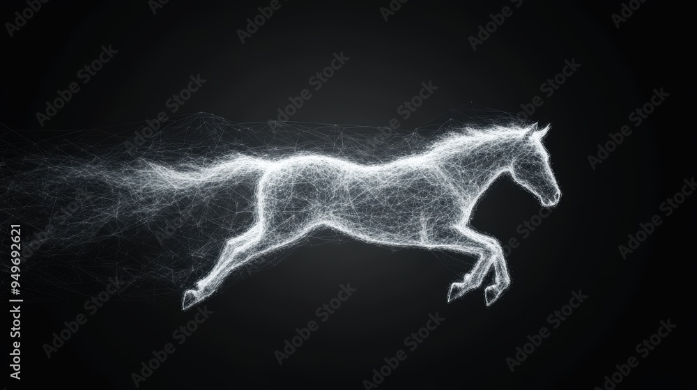Fototapeta premium Abstract Digital Horse Illustration with Futuristic Wireframe Design on Black Background