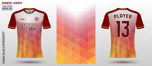 T-shirt sport jersey design template with abstract geometric halftone pattern background. Sport uniform in front view. Tshirt mock up for sport club. Vector Illustration