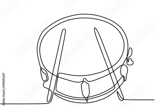 Minimalist single line illustration of a snare drum music instrument