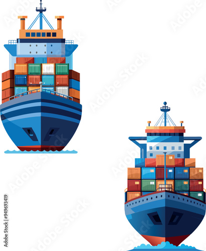Large container ship sailing on stormy ocean delivering cargo