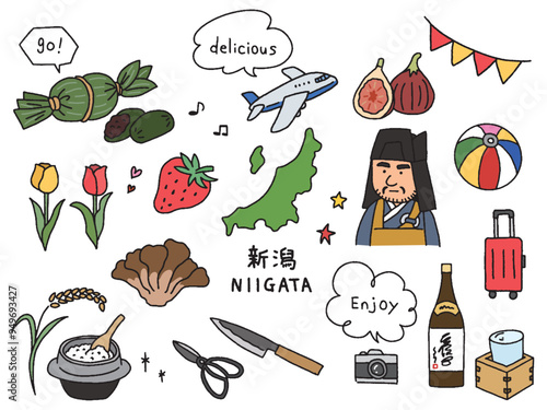 新潟の手描きイラストセット