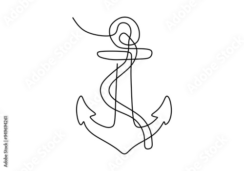 Minimalist Continuous Line Anchor Drawing Vector Illustration photo