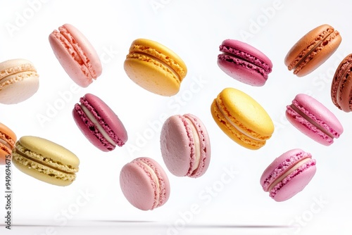 Wallpaper Mural Colorful macarons floating in the air, showcasing their vibrant hues and textures. Torontodigital.ca