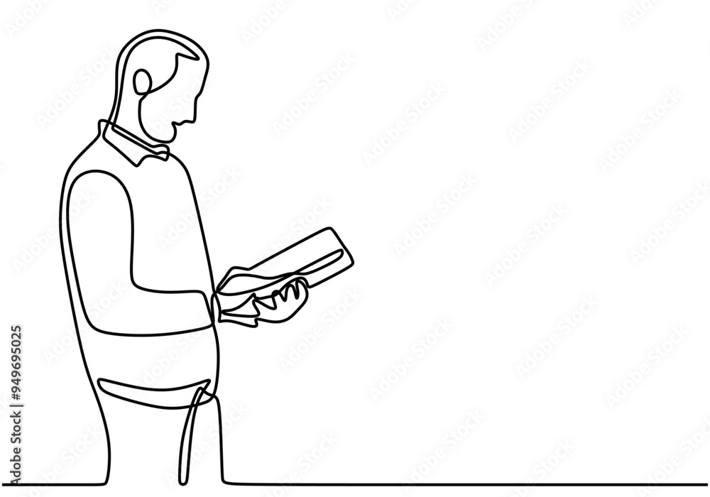Elegant Continuous Line Art of a Man Reading a Book in Simple Design Elegant Continuous Line Art of a Man Reading a Book in Simple Design