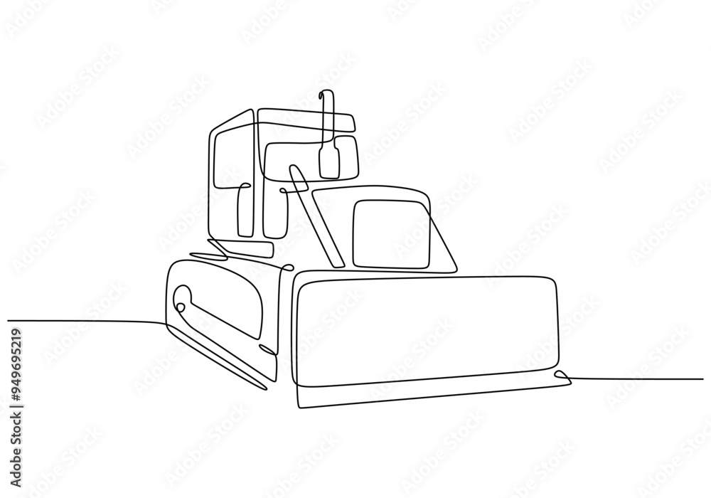 Continuous line bulldozer drawing for industrial design concepts in vector format Continuous line bulldozer drawing for industrial design concepts in vector format