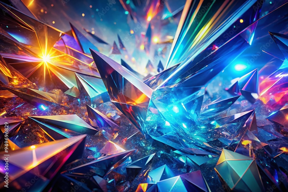 prismatic shards of light refracting through crystalline structures in a futuristic abstraction with vivid colors and intricate textures against a deep blue background prismatic shards of light refracting through crystalline structures in a futuristic abstraction with vivid colors and intricate textures against a deep blue background