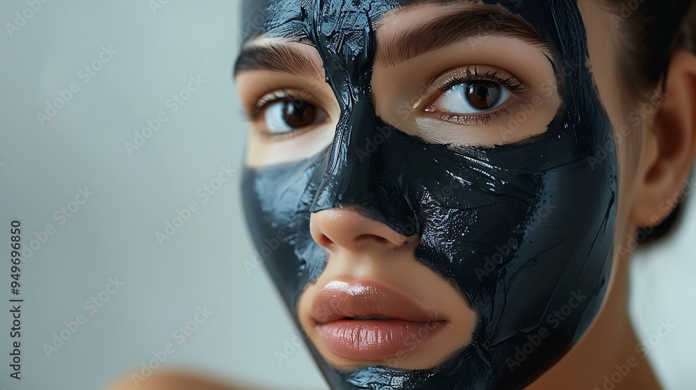 A serene shot of an Asian model with a charcoal mask, soft natural lighting, clean background, capturing the detoxifying benefits and the purity of the skincare routine, hd quality, beauty focus. A serene shot of an Asian model with a charcoal mask, soft natural lighting, clean background, capturing the detoxifying benefits and the purity of the skincare routine, hd quality, beauty focus.