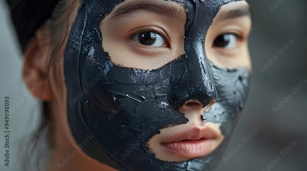 An Asian model applying a charcoal mask, soft natural light, minimalist background, highlighting the detoxifying properties and rejuvenating effect, hd quality, beauty focus. --ar 16:9 --v 6. An Asian model applying a charcoal mask, soft natural light, minimalist background, highlighting the detoxifying properties and rejuvenating effect, hd quality, beauty focus. --ar 16:9 --v 6.