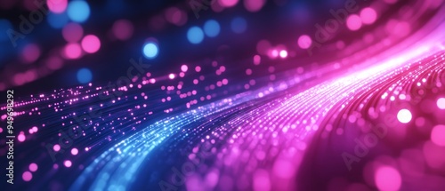 abstract background with pink blue glowing neon lines and bokeh lights. Data transfer concept. Digital wallpaper