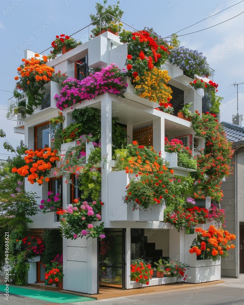 Naklejka premium Surreal Garden with Beautiful Flowers Blooming Smartphones in Nature