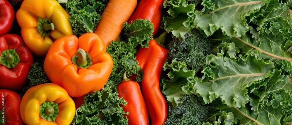 A variety of colorful vegetables, including red and orange peppers, carrots, and leafy greens. AI. A variety of colorful vegetables, including red and orange peppers, carrots, and leafy greens. AI.