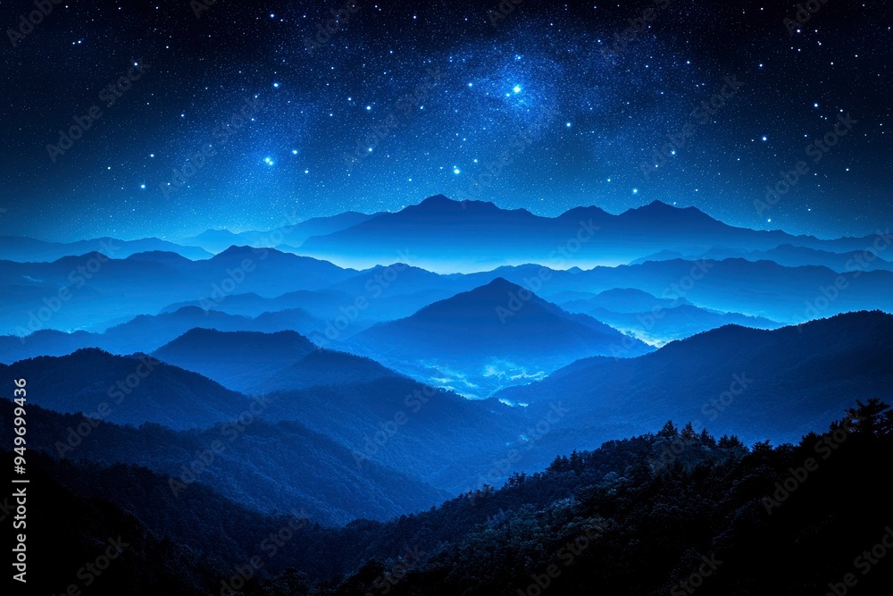 Starry Night Over Silhouetted Mountain Ranges Starry Night Over Silhouetted Mountain Ranges