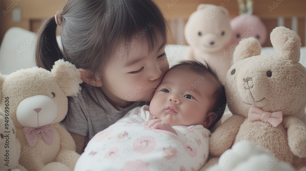 優しいキスを受ける新生児 優しいキスを受ける新生児