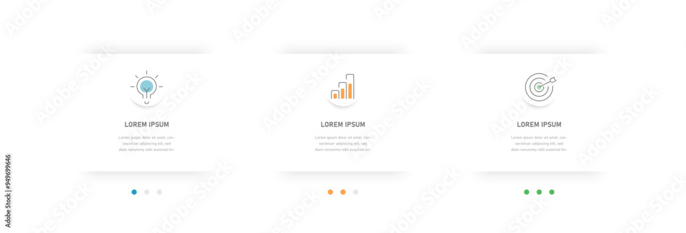 Obraz premium The horizontal process of completing a task consists of 3 stages. Infographics for the presentation reflecting the stages, options