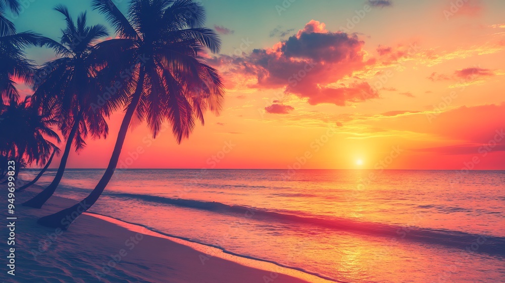 Palm Trees Silhouette at Sunset Over the Ocean Palm Trees Silhouette at Sunset Over the Ocean